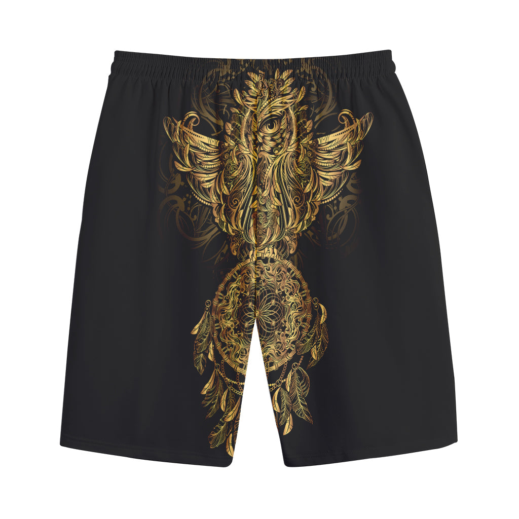 Spiritual Owl With Dreamcatcher Print Cotton Shorts