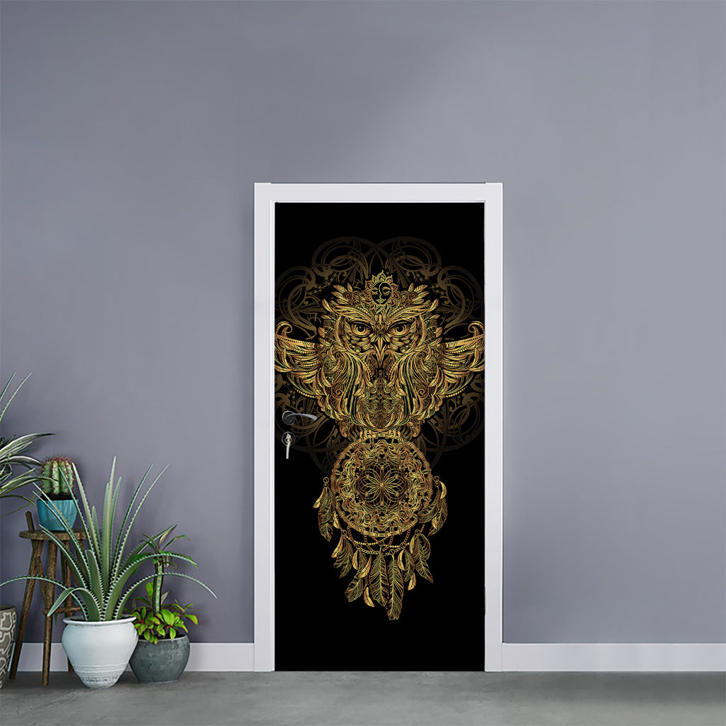 Spiritual Owl With Dreamcatcher Print Door Sticker