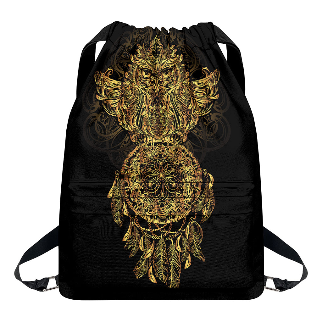 Spiritual Owl With Dreamcatcher Print Drawstring Backpack