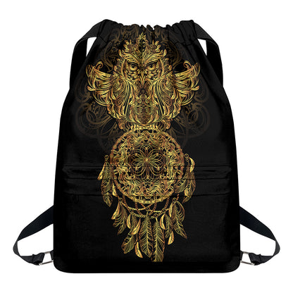 Spiritual Owl With Dreamcatcher Print Drawstring Backpack