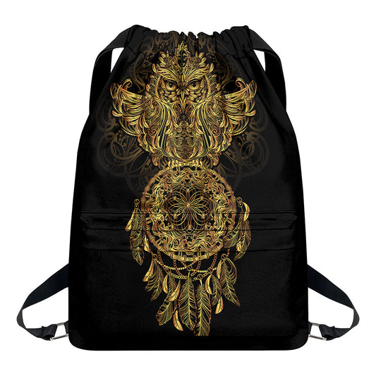 Spiritual Owl With Dreamcatcher Print Drawstring Backpack