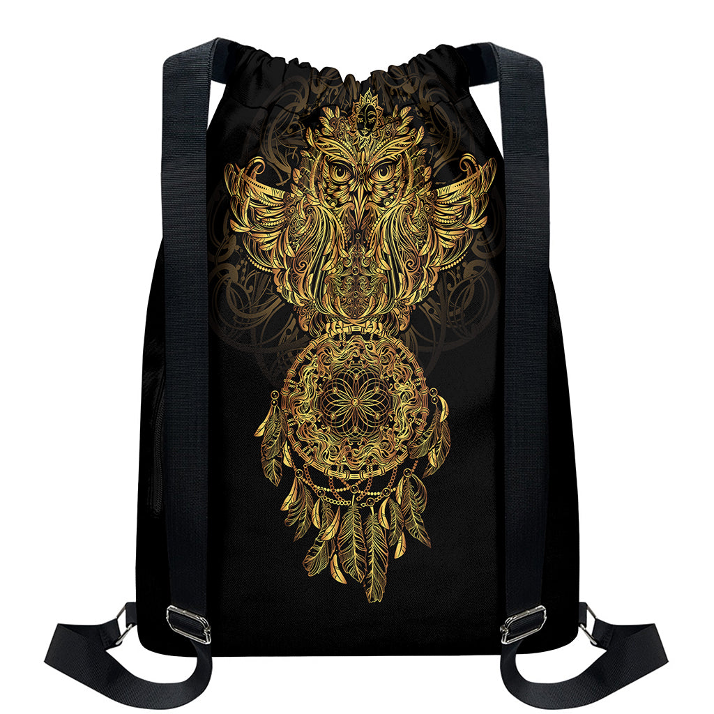 Spiritual Owl With Dreamcatcher Print Drawstring Backpack