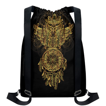 Spiritual Owl With Dreamcatcher Print Drawstring Backpack
