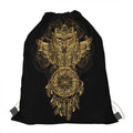 Spiritual Owl With Dreamcatcher Print Drawstring Bag