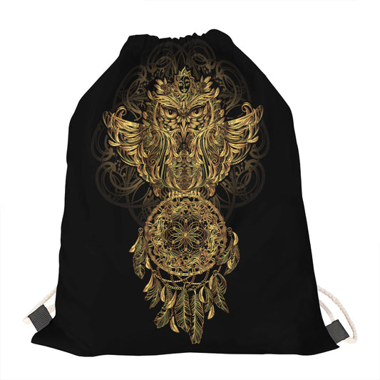 Spiritual Owl With Dreamcatcher Print Drawstring Bag