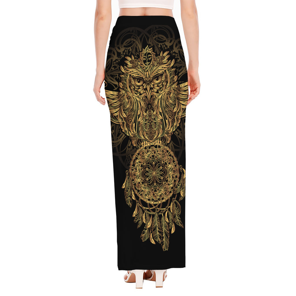 Spiritual Owl With Dreamcatcher Print High Slit Maxi Skirt