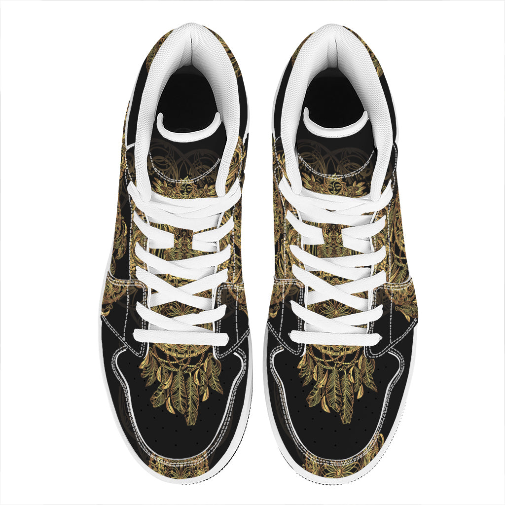 Spiritual Owl With Dreamcatcher Print High Top Leather Sneakers