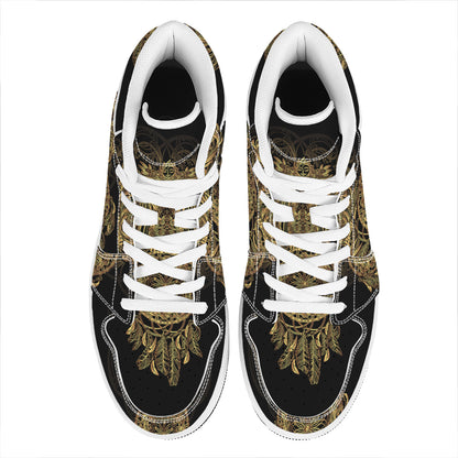 Spiritual Owl With Dreamcatcher Print High Top Leather Sneakers
