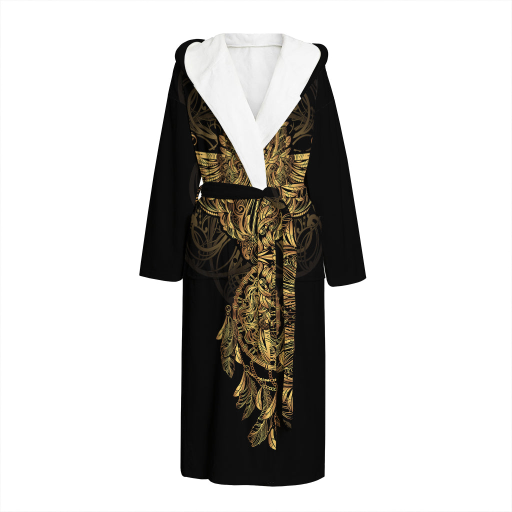 Spiritual Owl With Dreamcatcher Print Hooded Bathrobe