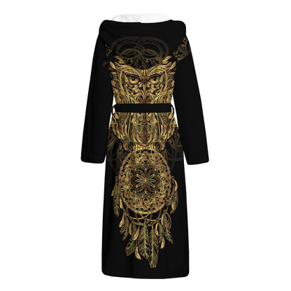 Spiritual Owl With Dreamcatcher Print Hooded Bathrobe