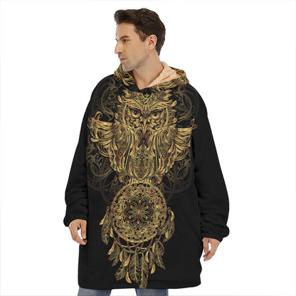 Spiritual Owl With Dreamcatcher Print Hoodie Blanket
