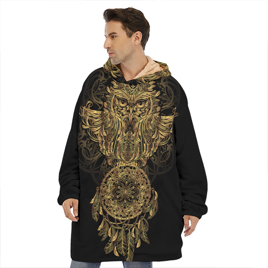 Spiritual Owl With Dreamcatcher Print Hoodie Blanket