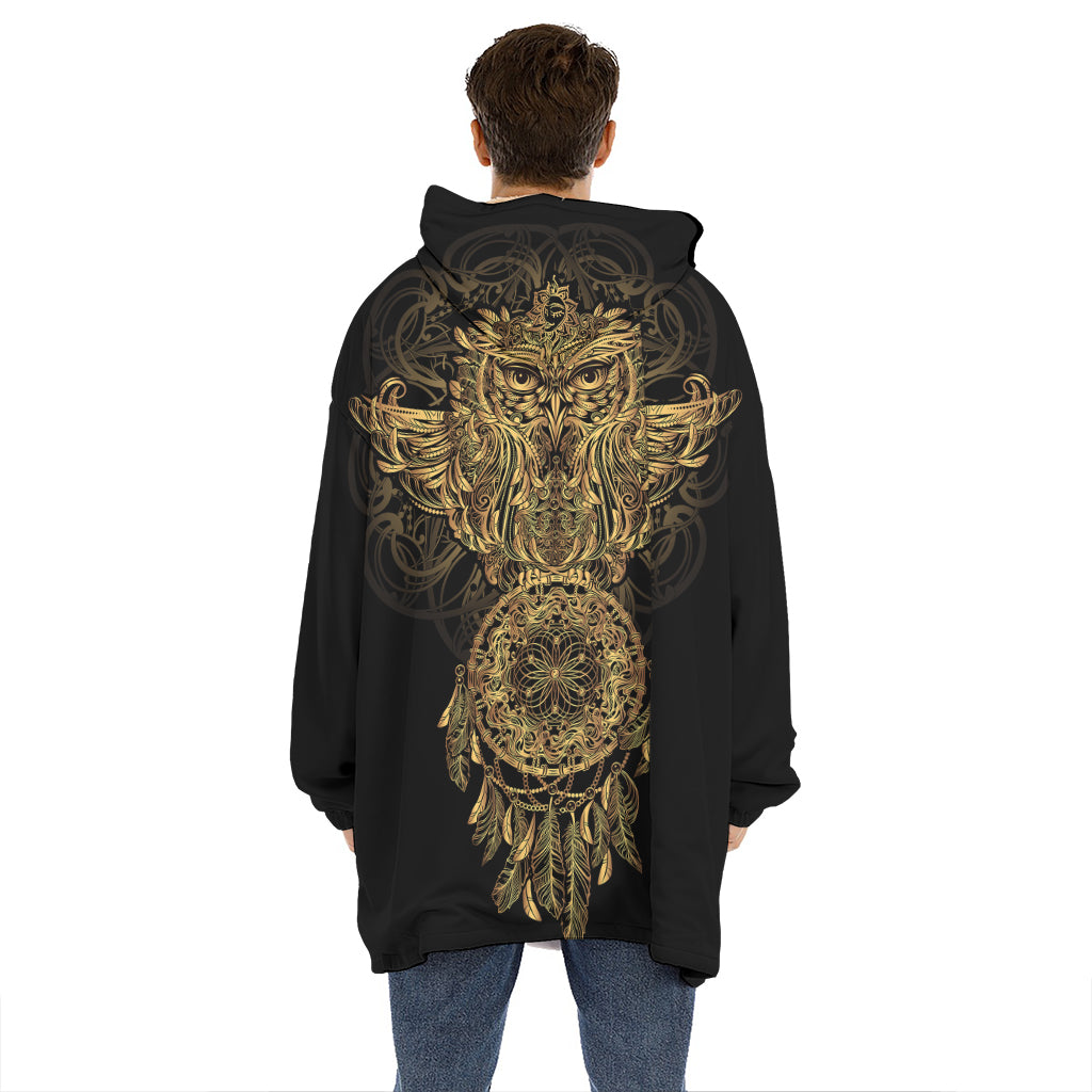 Spiritual Owl With Dreamcatcher Print Hoodie Blanket