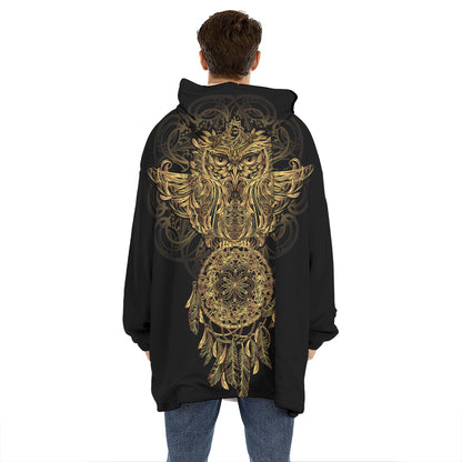 Spiritual Owl With Dreamcatcher Print Hoodie Blanket