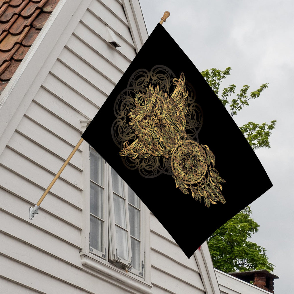 Spiritual Owl With Dreamcatcher Print House Flag