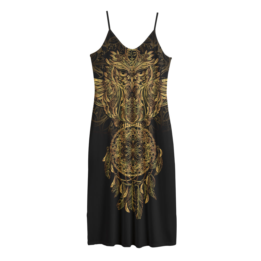Spiritual Owl With Dreamcatcher Print Jersey Midi Cami Dress