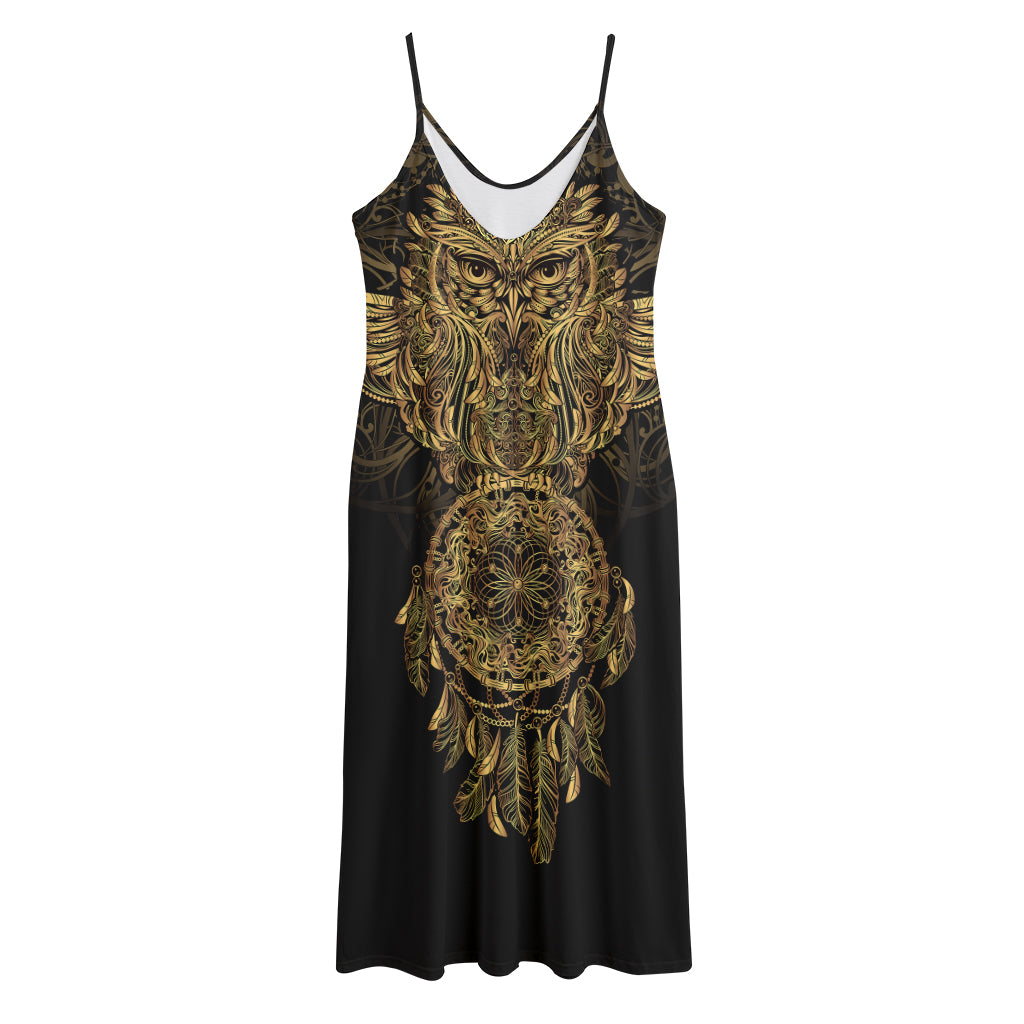 Spiritual Owl With Dreamcatcher Print Jersey Midi Cami Dress