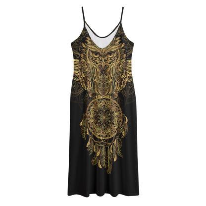 Spiritual Owl With Dreamcatcher Print Jersey Midi Cami Dress