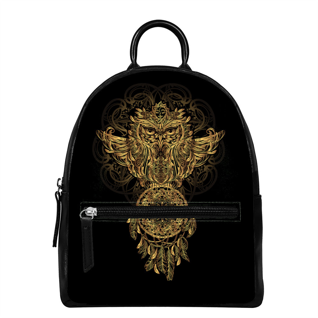 Spiritual Owl With Dreamcatcher Print Leather Backpack
