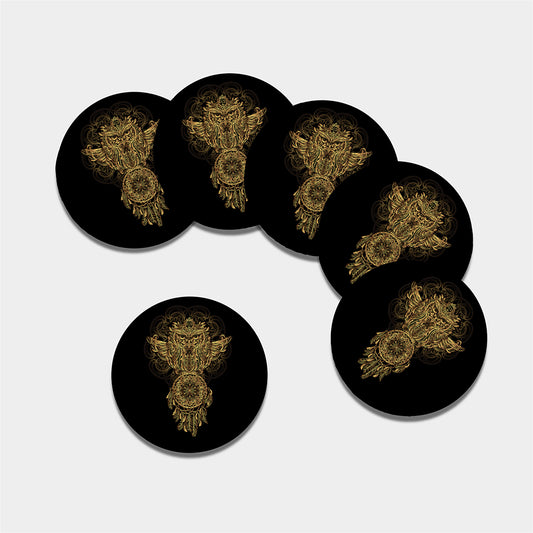Spiritual Owl With Dreamcatcher Print Leather Coaster Set