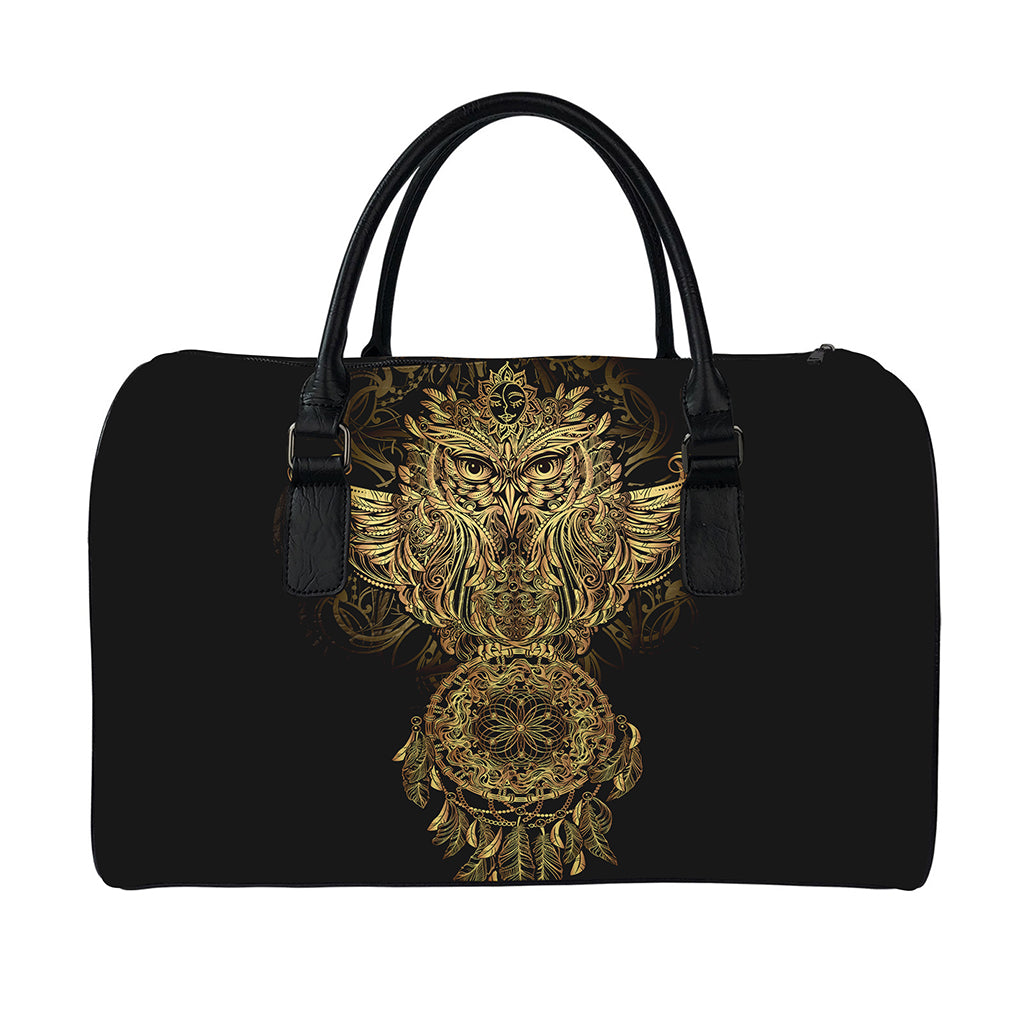 Spiritual Owl With Dreamcatcher Print Leather Duffle Bag