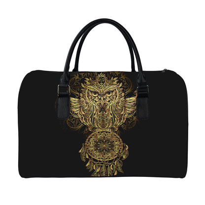 Spiritual Owl With Dreamcatcher Print Leather Duffle Bag