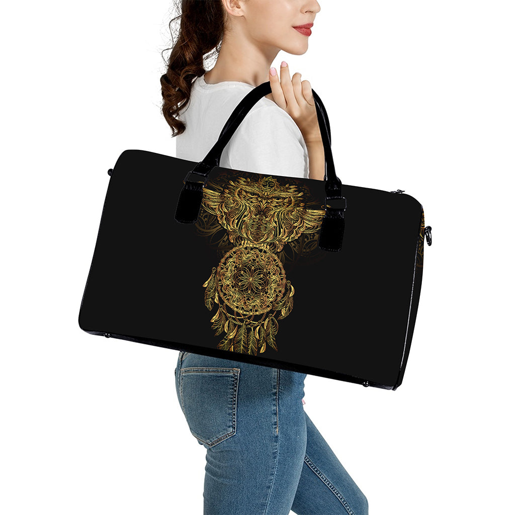 Spiritual Owl With Dreamcatcher Print Leather Duffle Bag