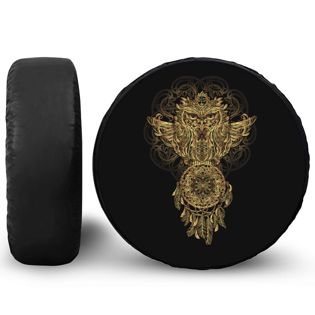 Spiritual Owl With Dreamcatcher Print Leather Spare Tire Cover