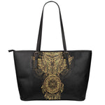 Spiritual Owl With Dreamcatcher Print Leather Tote Bag