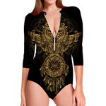 Spiritual Owl With Dreamcatcher Print Long Sleeve Swimsuit