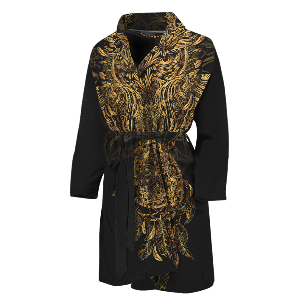 Spiritual Owl With Dreamcatcher Print Men's Bathrobe
