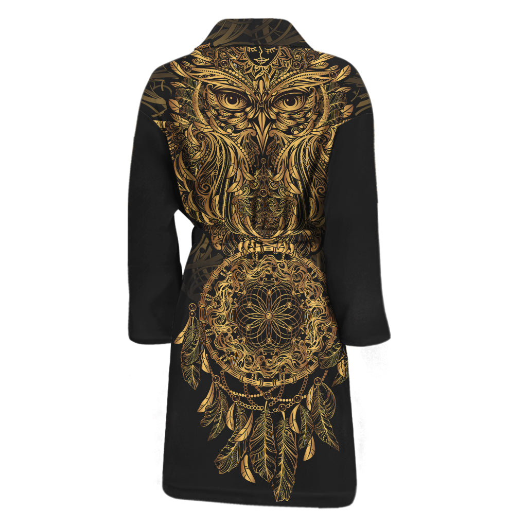 Spiritual Owl With Dreamcatcher Print Men's Bathrobe