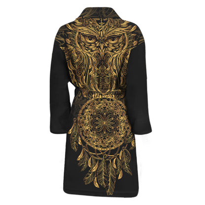 Spiritual Owl With Dreamcatcher Print Men's Bathrobe