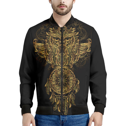 Spiritual Owl With Dreamcatcher Print Men's Bomber Jacket