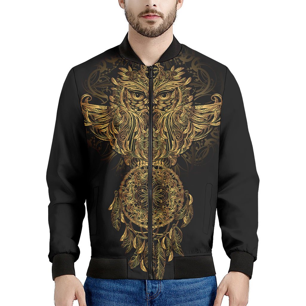 Spiritual Owl With Dreamcatcher Print Men's Bomber Jacket
