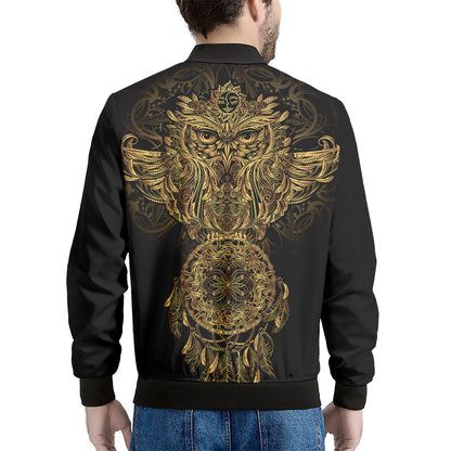 Spiritual Owl With Dreamcatcher Print Men's Bomber Jacket
