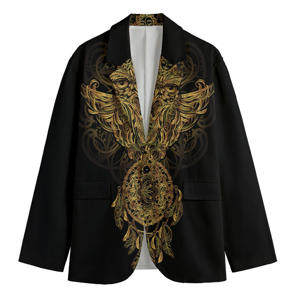 Spiritual Owl With Dreamcatcher Print Men's Cotton Blazer