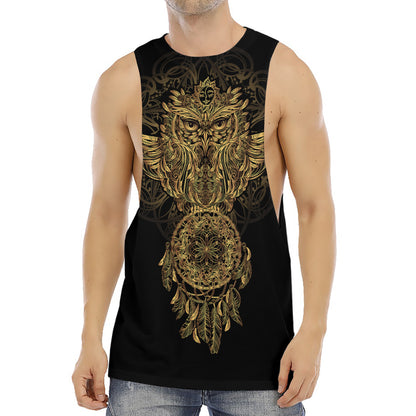 Spiritual Owl With Dreamcatcher Print Men's Muscle Tank Top