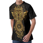 Spiritual Owl With Dreamcatcher Print Men's Velvet T-Shirt