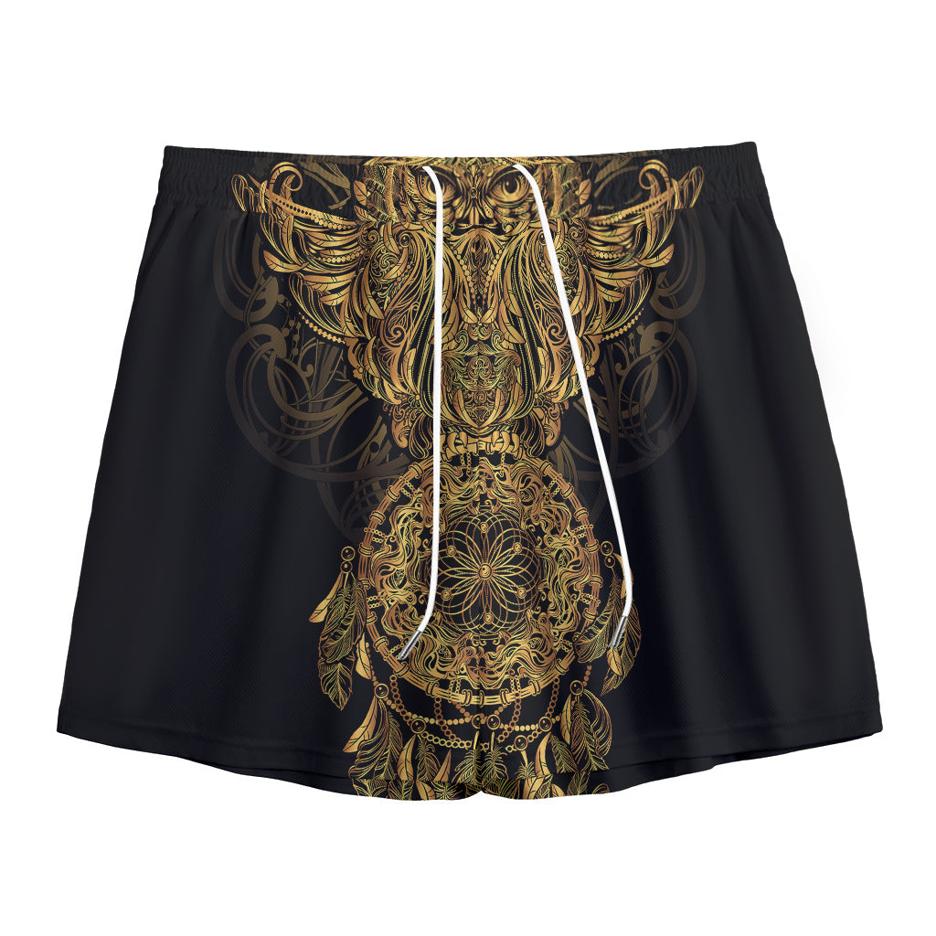 Spiritual Owl With Dreamcatcher Print Mesh Shorts