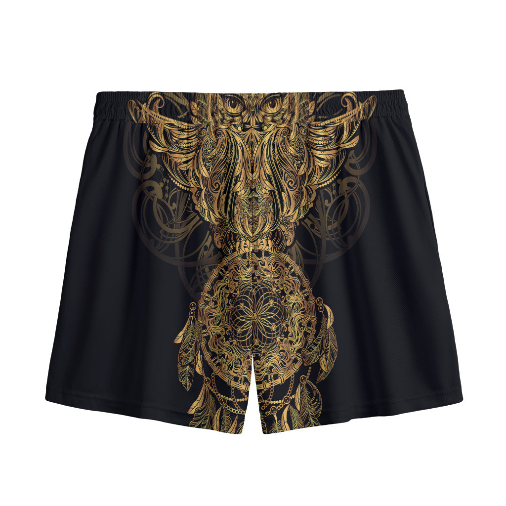 Spiritual Owl With Dreamcatcher Print Mesh Shorts