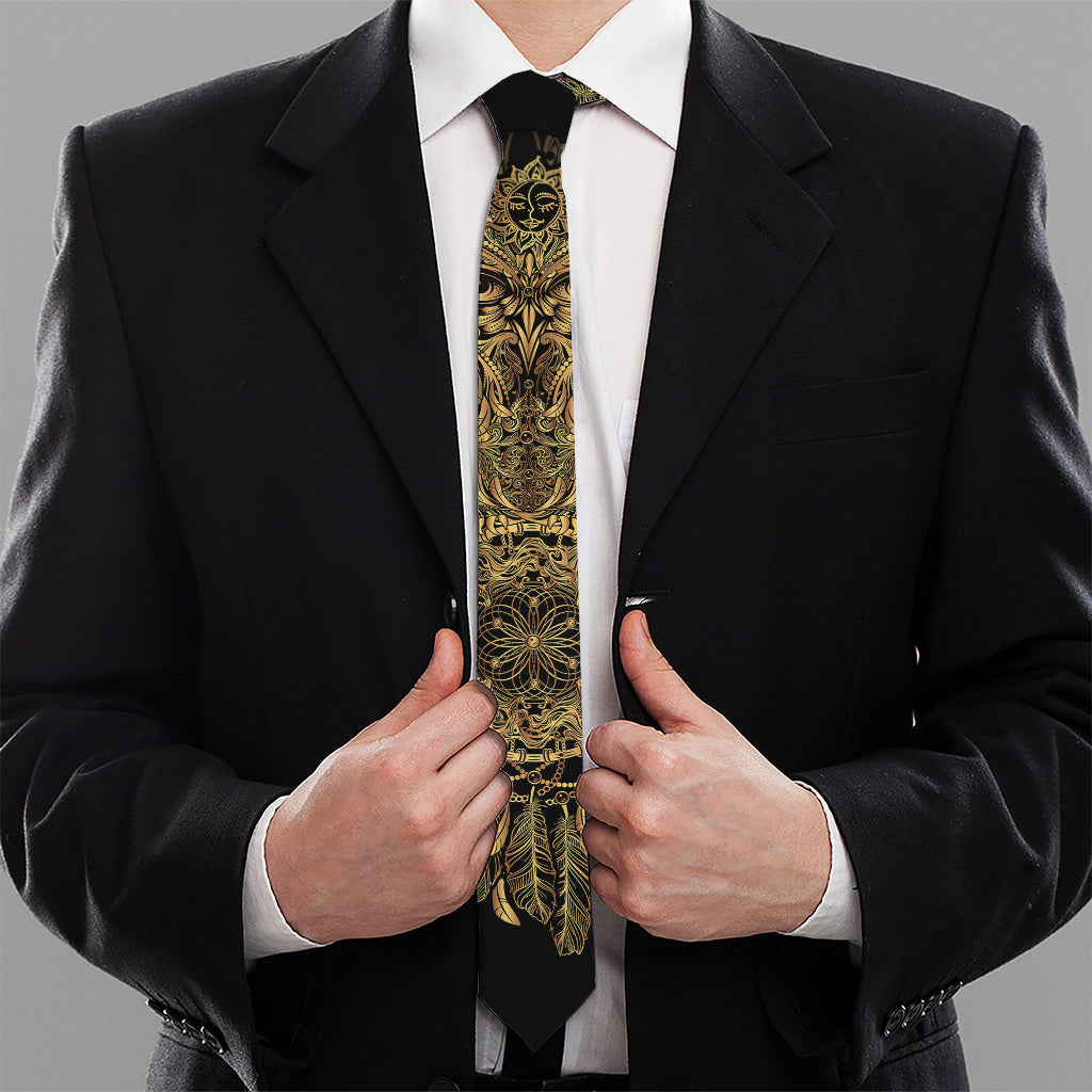 Spiritual Owl With Dreamcatcher Print Necktie