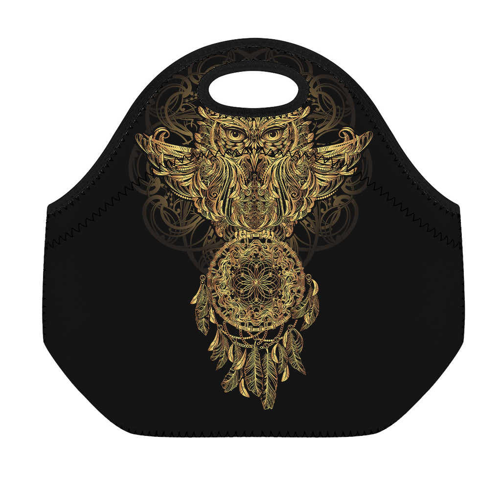 Spiritual Owl With Dreamcatcher Print Neoprene Lunch Bag