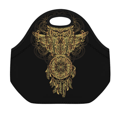 Spiritual Owl With Dreamcatcher Print Neoprene Lunch Bag