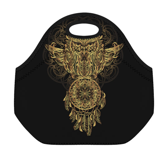 Spiritual Owl With Dreamcatcher Print Neoprene Lunch Bag