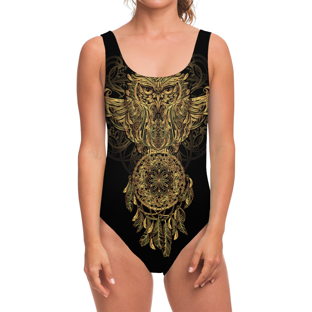 Spiritual Owl With Dreamcatcher Print One Piece Swimsuit