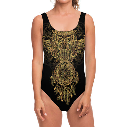 Spiritual Owl With Dreamcatcher Print One Piece Swimsuit