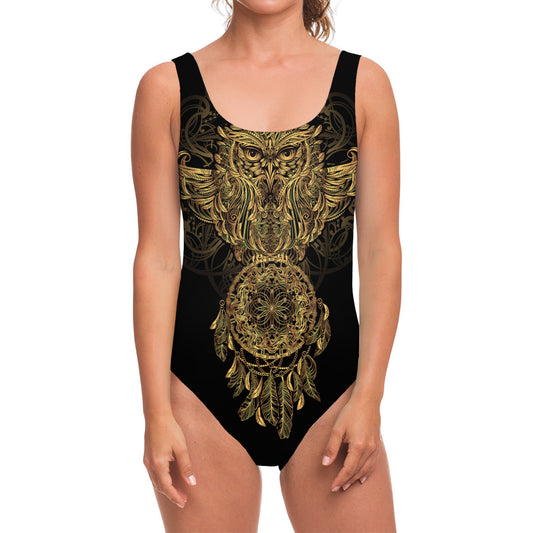Spiritual Owl With Dreamcatcher Print One Piece Swimsuit