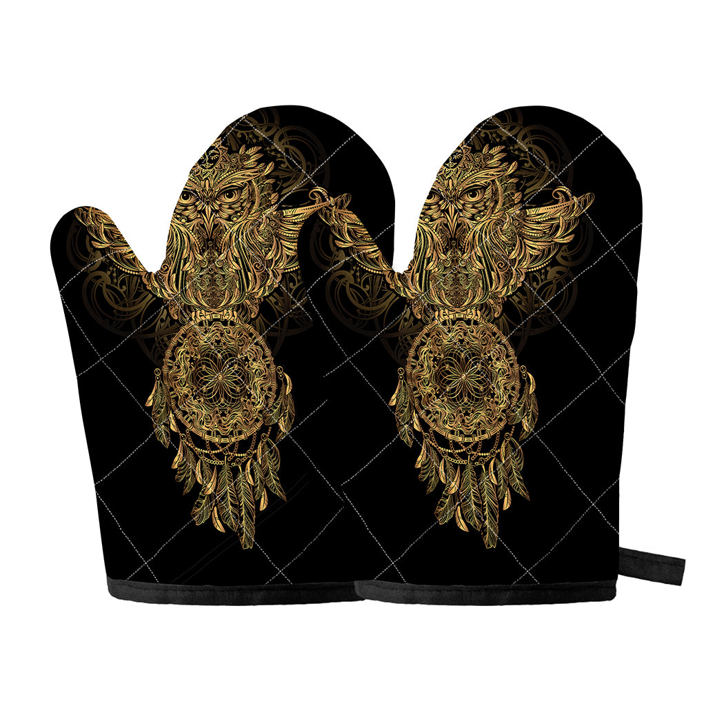 Spiritual Owl With Dreamcatcher Print Oven Mitts