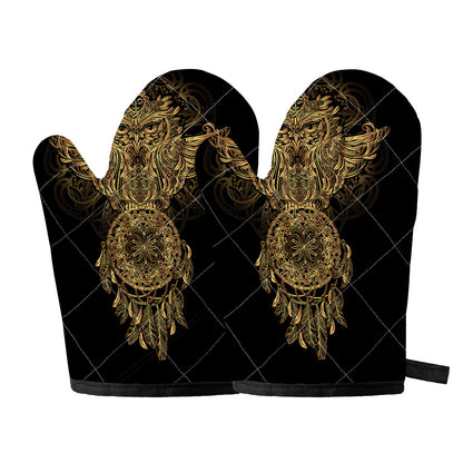 Spiritual Owl With Dreamcatcher Print Oven Mitts